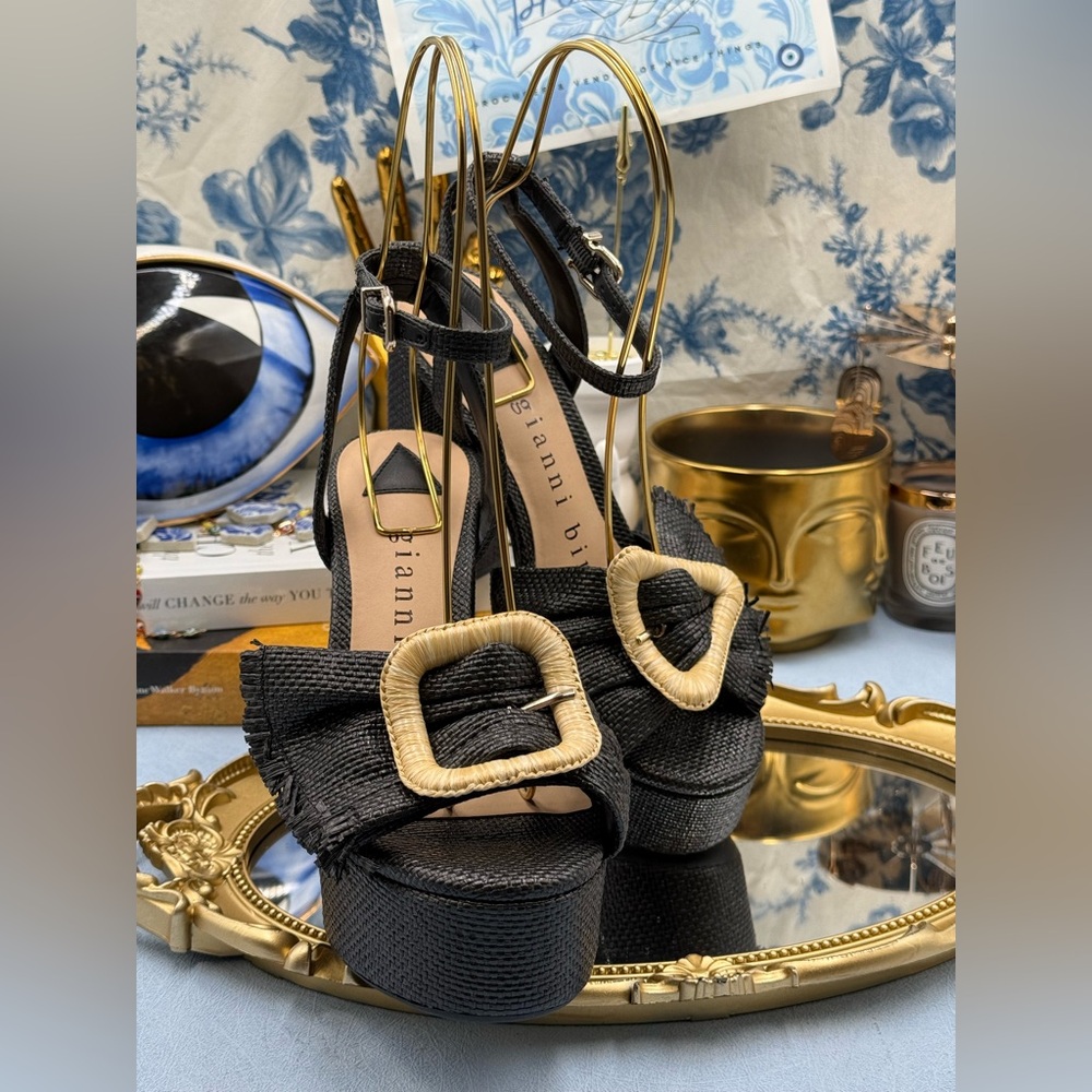 🆕 GIANNI BINI 🧿 NWOB Tobias Raffia Platform Mismatched Buckle Sandals, Sz 7M - Picture 7 of 16